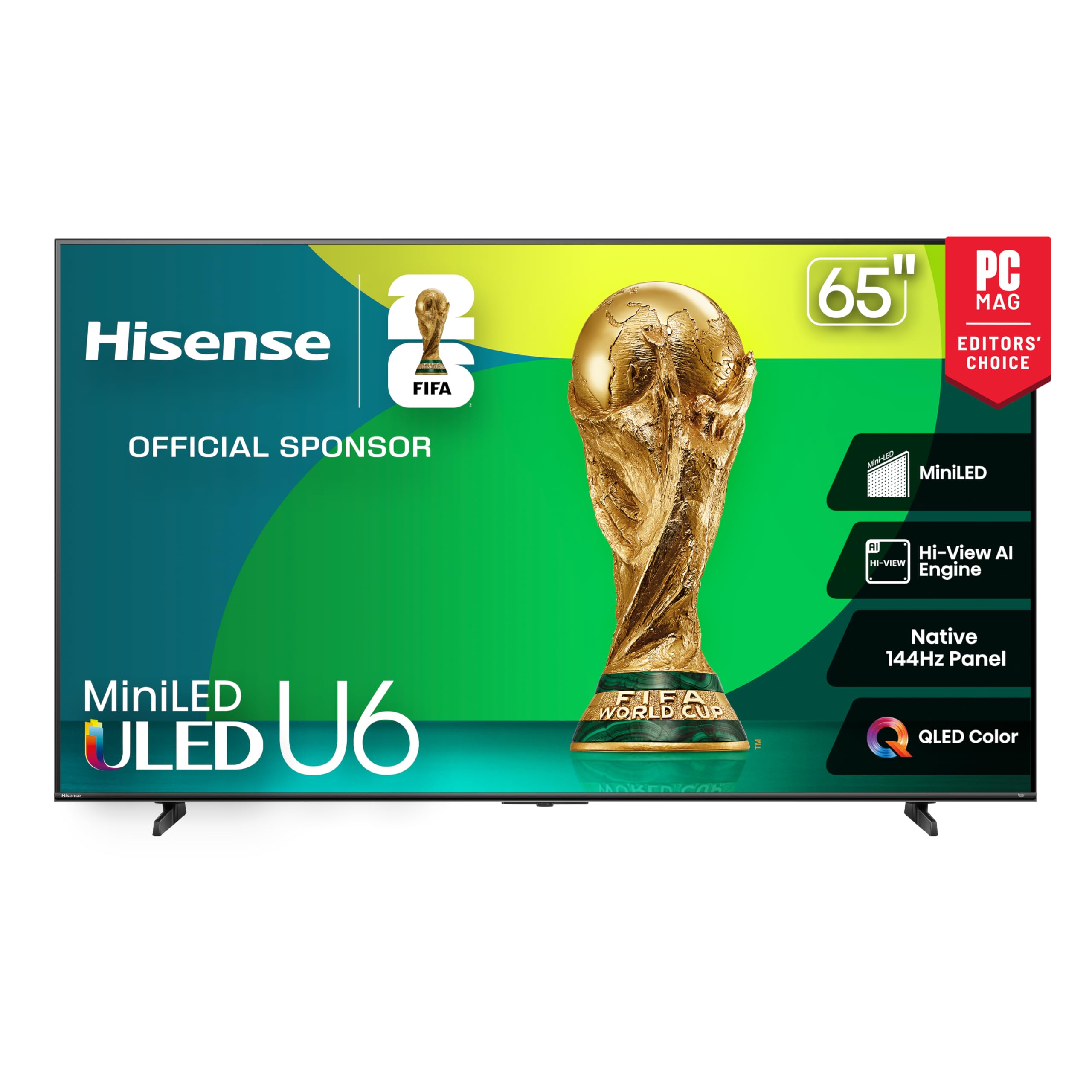 Hisense 65" Class U6 Series Mini-LED 4K UHD Smart Fire TV (65U65QF, 2025 Model) - QLED, Native 144Hz, HDR10+, Dolby Vision IQ, Dolby Atmos, Game Mode Pro, ALLM, Alexa Built in, Black